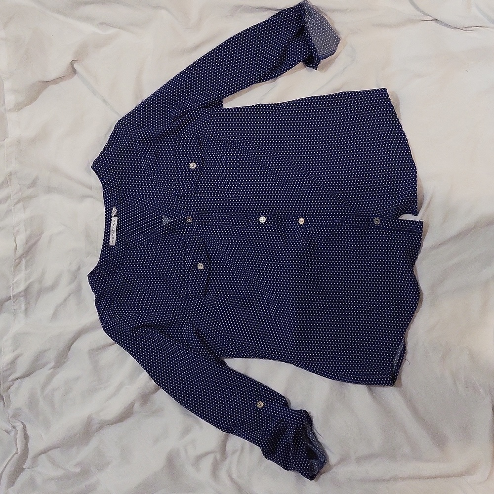 Blue with White polka dot blouse